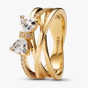 Pandora Sparkling Bow & Crossover Band Ring 14k gold plating